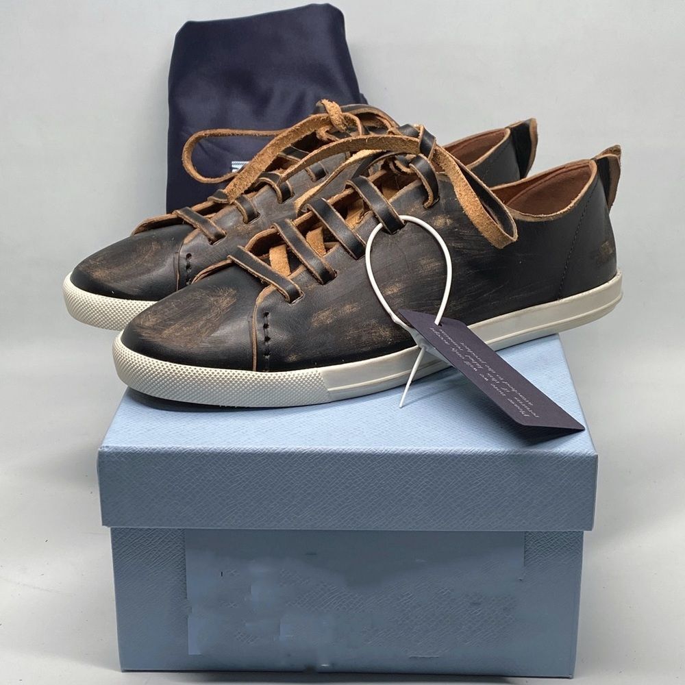 Prada Distressed Low-Top Leather Sneakers size 38.5